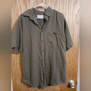 Orvis Men's Casual Hemp Blend SS Button Down Shirt Army Green Size Medium